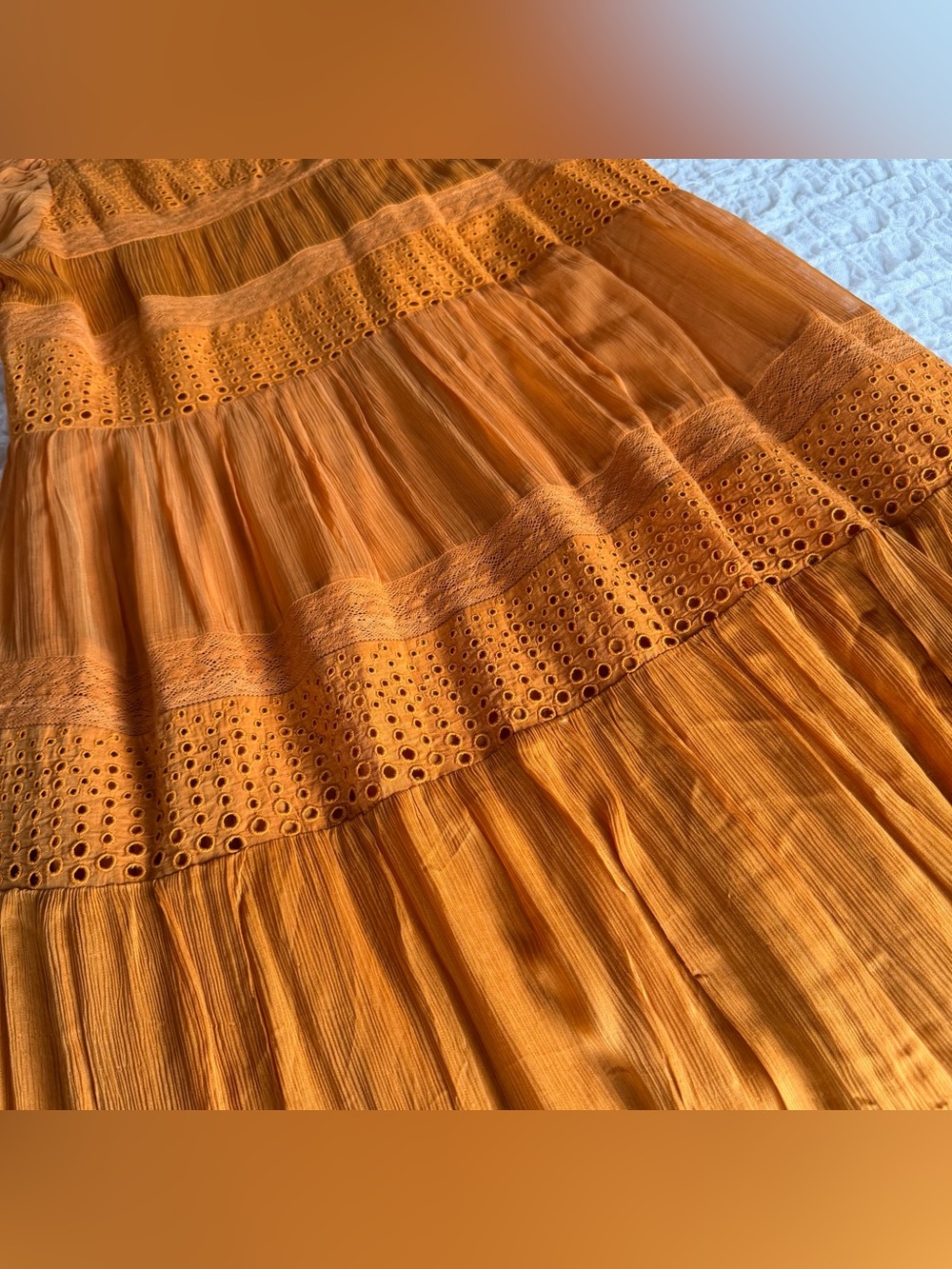Sundance Adore Moi Maxi Dress Large Orange Rust Eyelet Boho Prairie - Picture 10 of 10